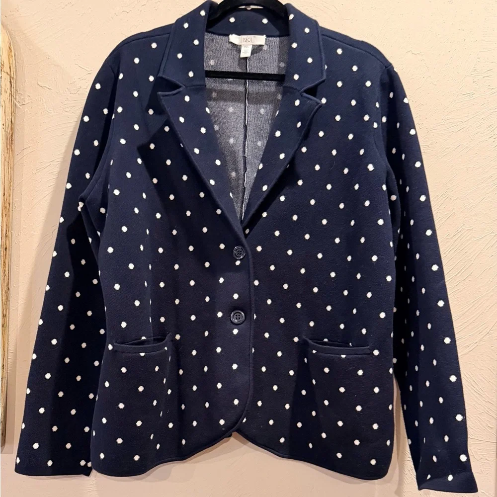 Navy Polka Dot Women's Blazer - Picture 1 of 9